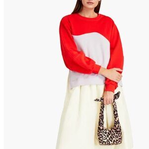 NWOT Ganni Relaxed Fit Cropped Red + Lilac Balloon Sleeve Software Sweater Sz S